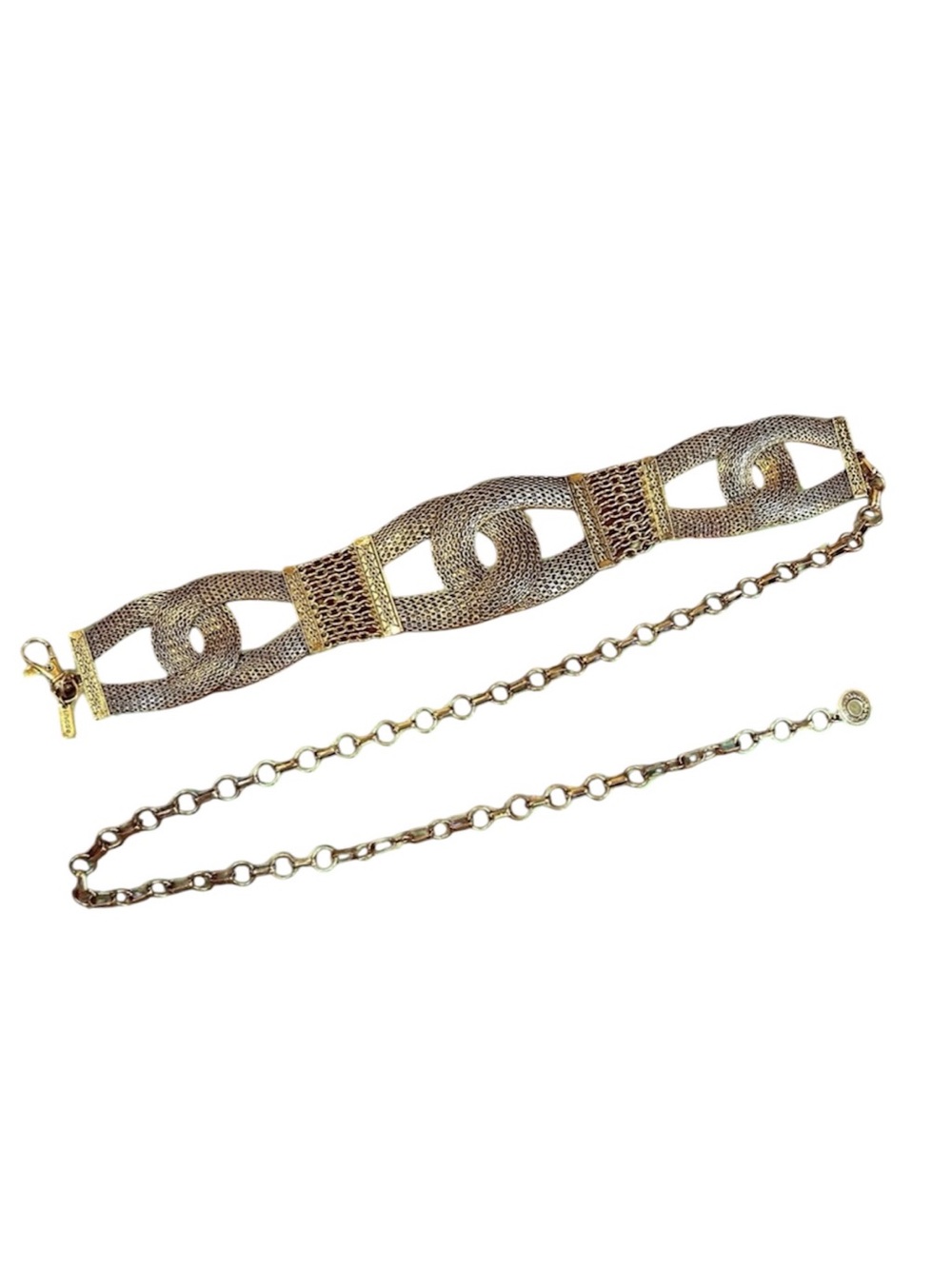 Chicos Gold Tone Chain Adjustable Statement Accent Belt